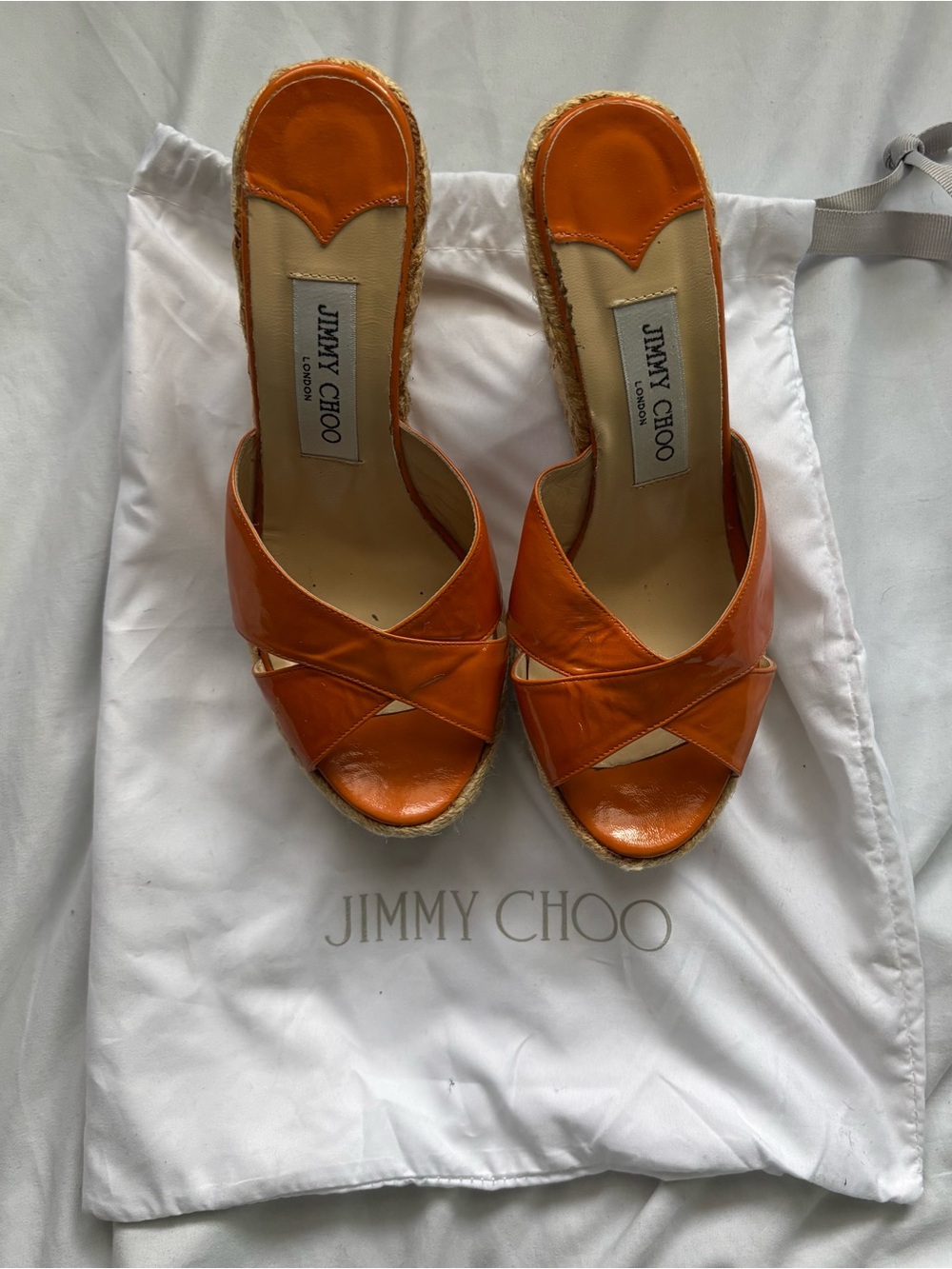 Jimmy Choo Women's Orange Patent Leather Espadrille Wedge Sandals (Phyllis)